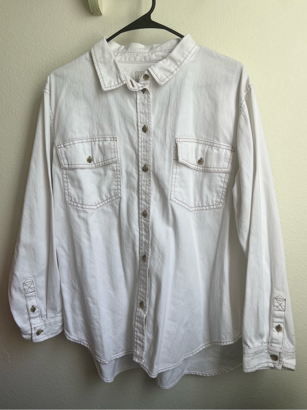 American Eagle Outfitters White Men's Long-Sleeve Button-Down Shirt